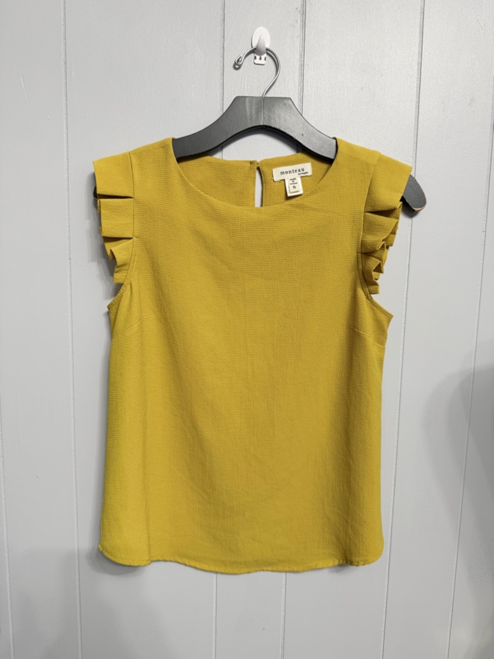 #16)  Monteau Mustard Yellow Ruffle Sleeve Top